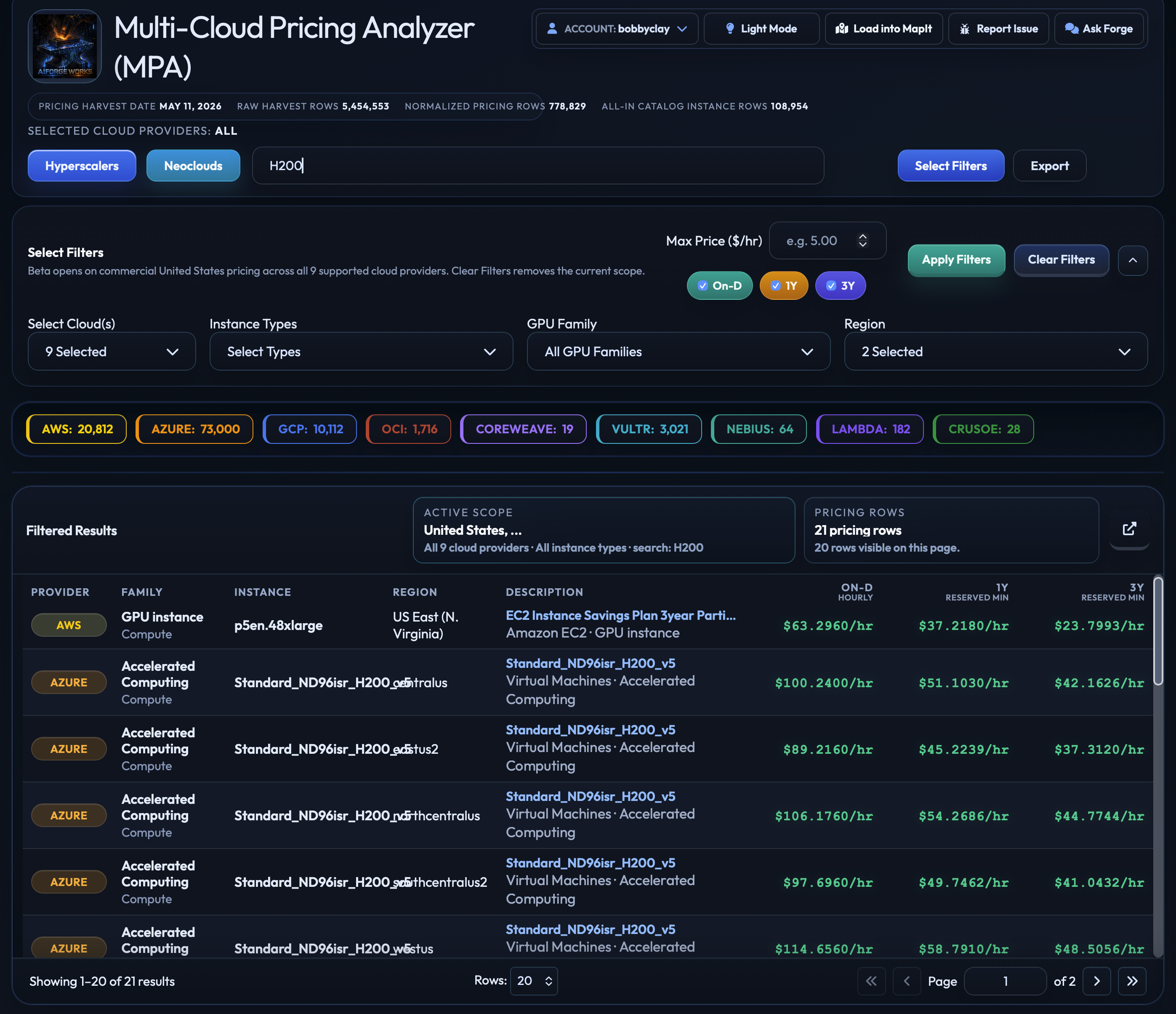 Multi-Cloud Pricing Analyzer preview